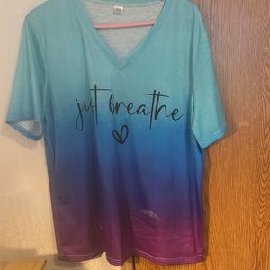Blue and Purple 'Just Breathe' V-Neck T-Shirt